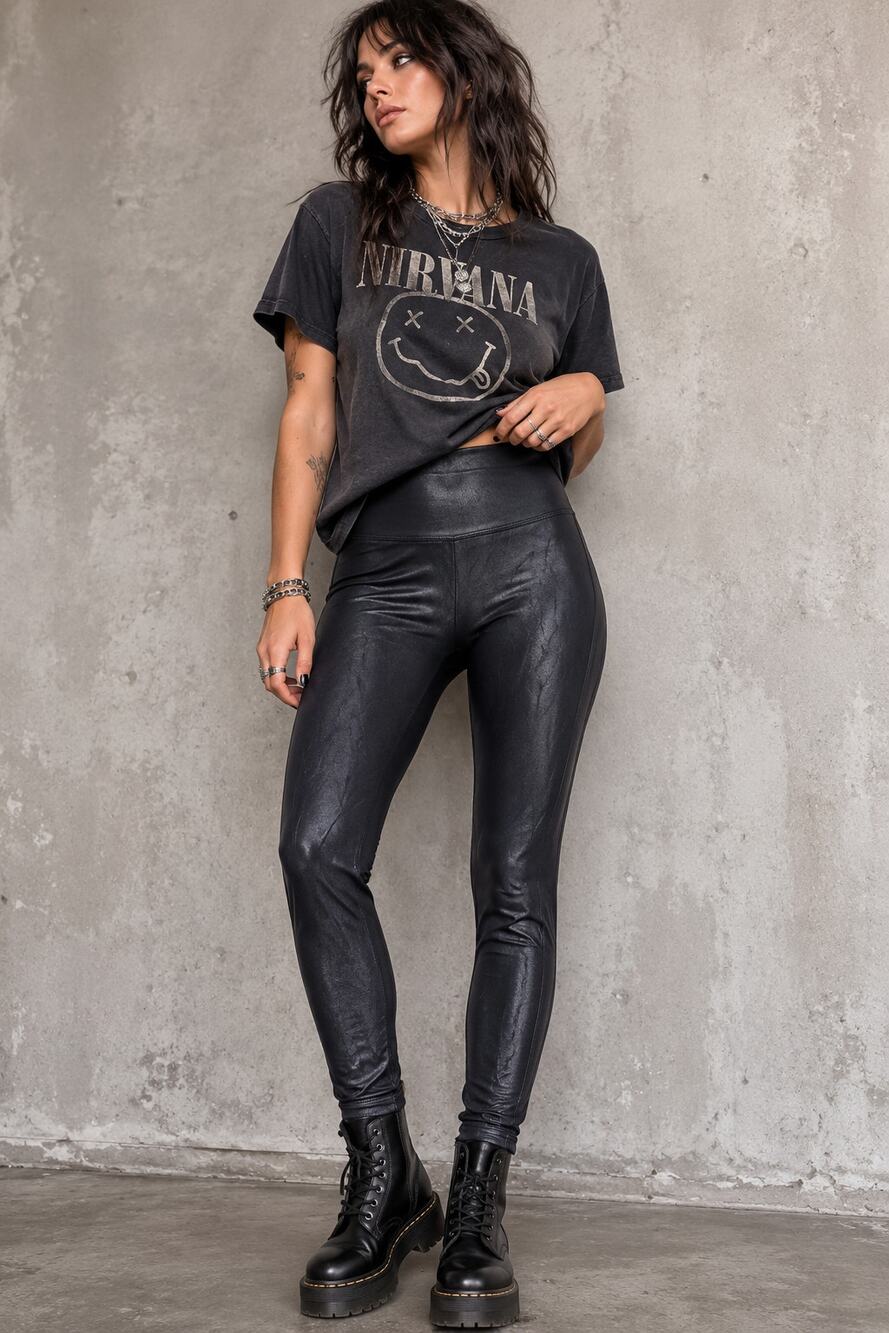 Spanx sz M faux leather leggings grunge emo versatile layering super stretch